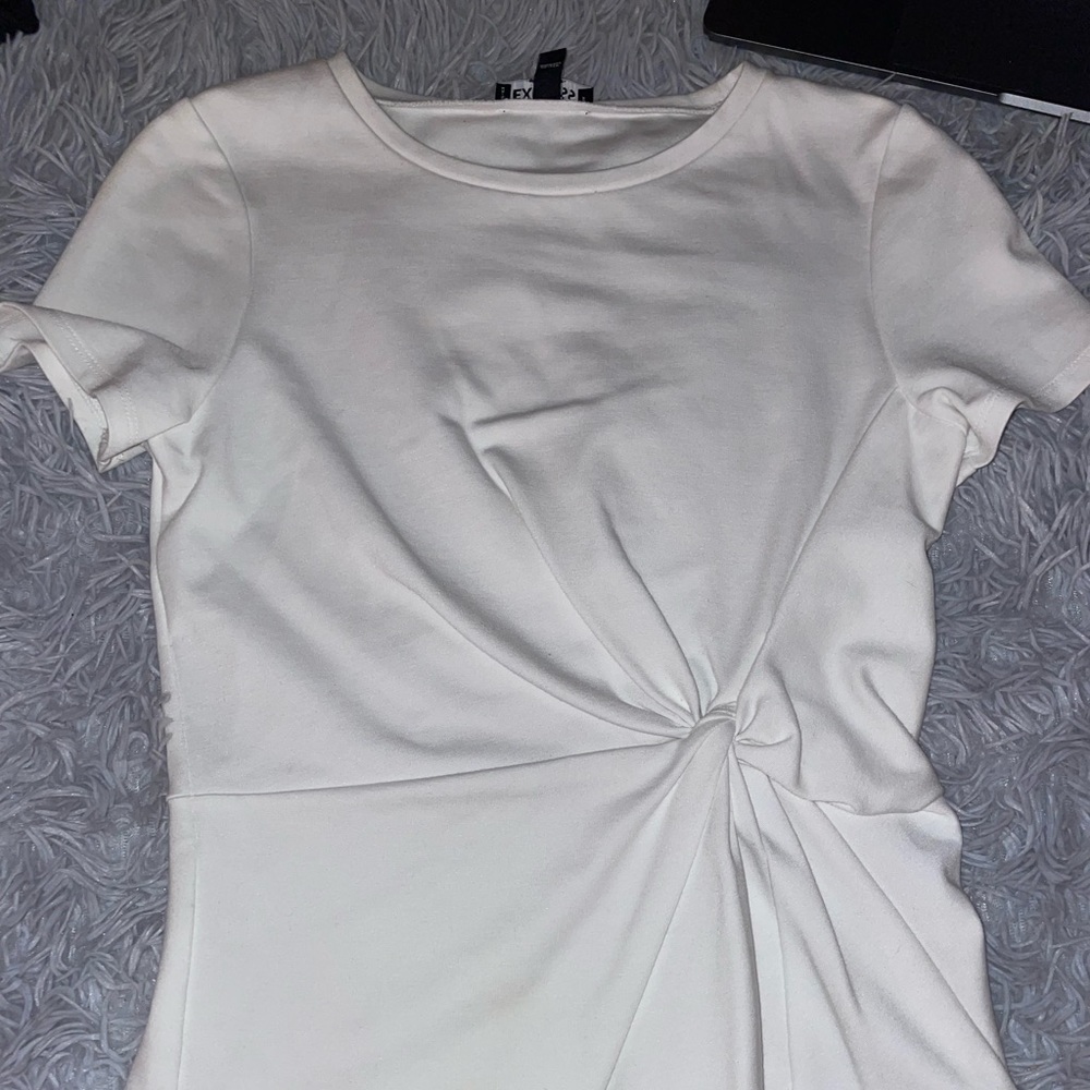 womens white blouse with scrunch on side